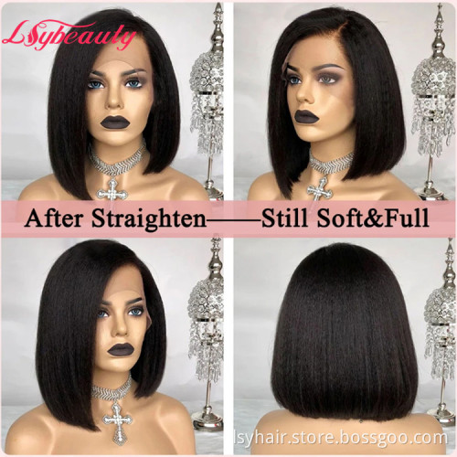Lsy 4x4 Bob Kinky Straight Lace Closure Human Hair Wig Unit Lace Front Wig 100% Human Hair Lace Wigs Sales For Black Women